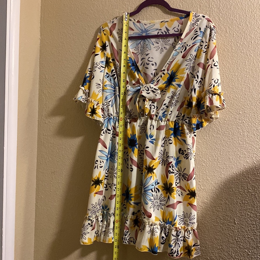 Shrink Curve Sexy Floral, Tie Front, Ruffles Around Sleeves and Hem, Mini Dress - Picture 8 of 15